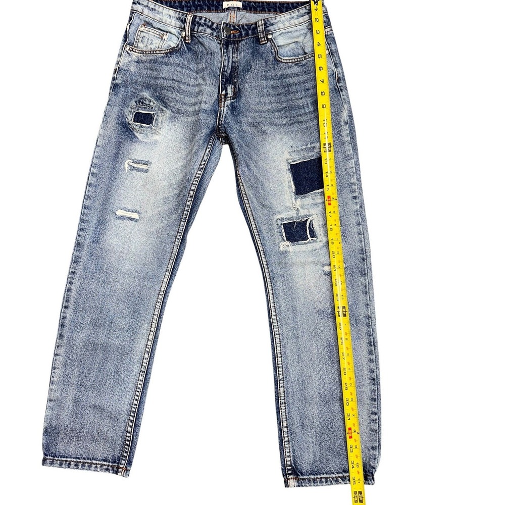 POL Distressed Patchwork Jeans Medium Wash Straight Leg Cotton CWP48 Size L (30) - Picture 9 of 14